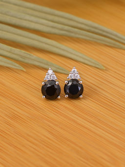 Ornate Jewels - 925 Sterling Silver Round Black American Diamond Solitaire Stud Earrings for Women Girls One Size