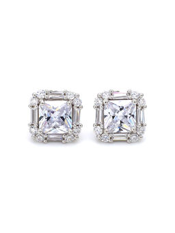 Ornate Jewels - 925 Sterling Silver Cushion American Diamond Stud Earrings for Women Girls One Size