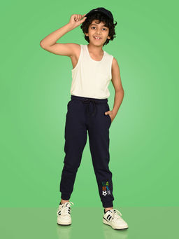 Nusyl - Navy Blue Text Printed Kids Unisex Joggers