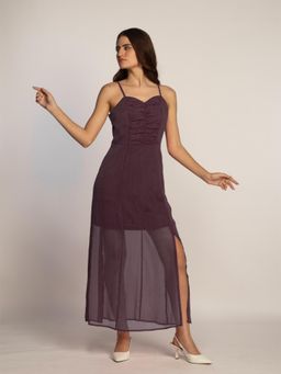 Zink London - Womens Wine Solid Fit and Flared Maxi Dress