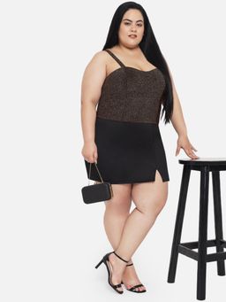 Martini - Black Curve Plus Size Front Slit Mini Skirt