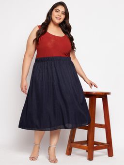 Martini - Navy Blue Curve Plus Size Shimmer Midi Skirt