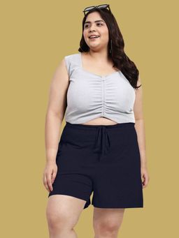 Martini - Women Western Navy Blue Plus Size Drawstring Shorts