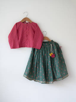 Love the world today - Kopal Magenta Polka Blouse And Lehenga