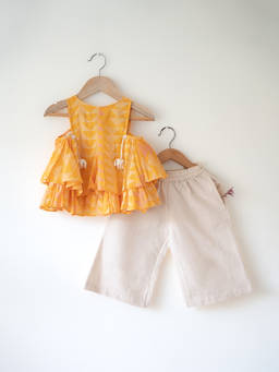 Love the world today - Chandan Mustard Yellow Ruffle Top And Palazzo