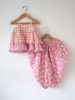 Love the world today - Leela Flared Pink Floral Top And Dhoti
