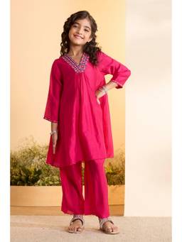 Biba - Girls Polyester Solid A-Line Festive Kurta And Palazzo