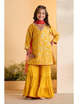 Biba - Girls Polyester Straight Festive Kurta Sharara With Dupatta
