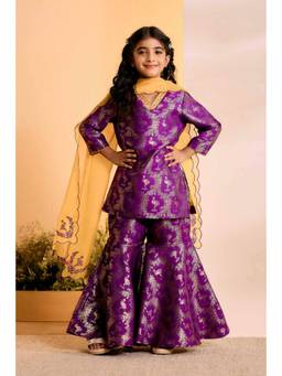 Biba - Girls Polyester Straight Festive Kurta Sharara With Dupatta