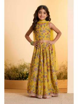 Biba - Girls Polyester Printed Flared Blouse Lehenga With Dupatta