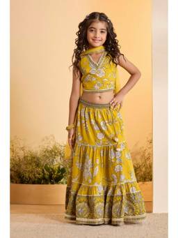Biba - Girls Cotton Printed Gathered Blouse Lehenga With Dupatta