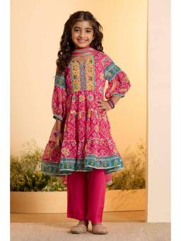 Biba - Girls Polyester Printed Kurta Pant With Dupatta