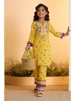 Biba - Girls Cotton Printed Kurta With Pant