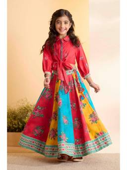 Biba - Girls Cotton Printed Flared Festive Top And Skirt