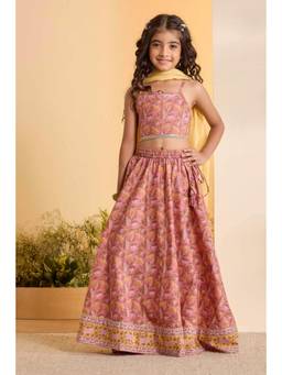 Biba - Girls Cotton Printed Gathered Blouse Lehenga With Dupatta