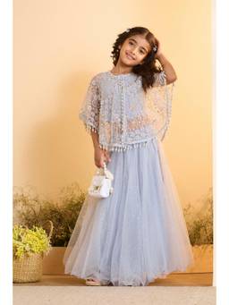 Biba - Girls Nylon Embroidered Flared Blouse Lehenga With Jacket