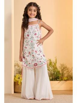 Biba - Girls Viscose Solid Straight Kurta Sharara With Dupatta