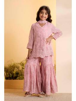 Biba - Girls Straight Festive Kurta Sharara With Dupatta