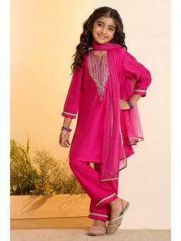 Biba - Girls Polyester Solid A-Line Kurta Pant With Dupatta