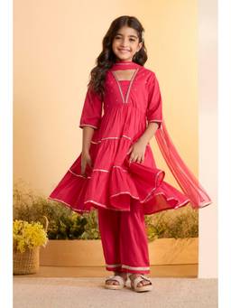 Biba - Girls Cotton Festive Kurta Pant With Dupatta