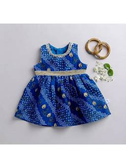 Many Frocks - Knee Length Navy Blue Baby Ethnic Dress
