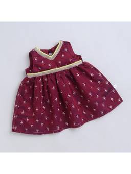 Many Frocks - Knee Length Maroon Baby Ethnic Dress
