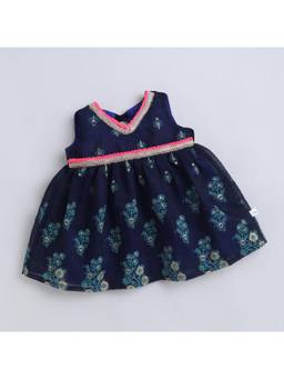Many Frocks - Knee Length Navy Blue Baby Ethnic Dress