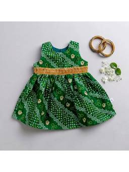 Many Frocks - Knee Length Green Baby Ethnic Dress