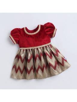 Many Frocks - Knee Length Maroon Baby Ethnic Dress