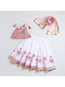 Many Frocks - Floral Printed Full Length Lehenga Choli And Dupatta
