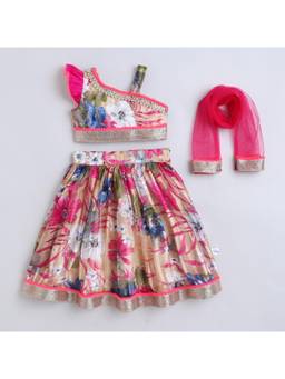 Many Frocks - Printed Lace Embellished Lehenga Choli And Dupatta