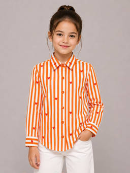 AWW HUNNIE - Full Sleeves Stripeprint Shirt - Orange