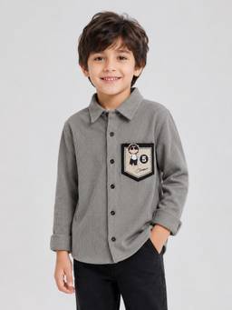 AWW HUNNIE - Corduroy Full Sleeves Pocket Shirt - Grey