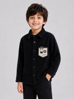 AWW HUNNIE - Corduroy Full Sleeves Pocket Shirt - Black