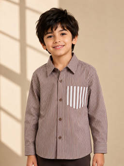 AWW HUNNIE - Cotton Full Sleeves Stripes Shirt - Brown