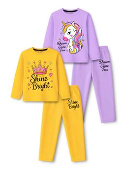 Trampoline - Girls Cotton Blend Knit T-Shirt And Pant (Pack Of 2)