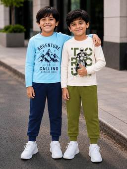Trampoline - Boys Cotton Blend Knit Printed T-Shirt And Joggers (Pack Of 2)