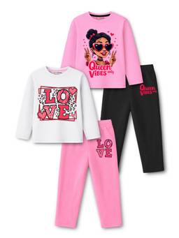 Trampoline - Girls Cotton Blend Knit Printed T-Shirt And Pant (Pack Of 2)
