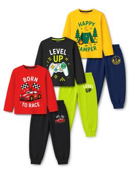Trampoline - Boys Cotton Blend Knit Printed T-Shirt And Joggers (Pack Of 3)