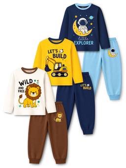 Trampoline - Boys Cotton Blend Knit Printed T-Shirt And Joggers (Pack Of 3)