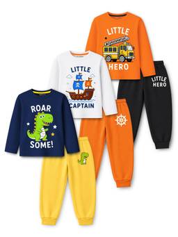 Trampoline - Boys Cotton Blend Knit Printed T-Shirt And Joggers (Pack Of 3)