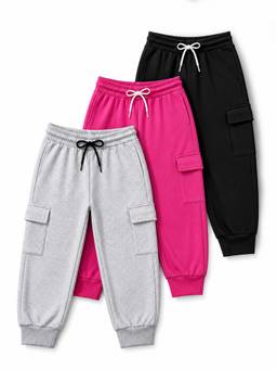 Trampoline - Girls Multi-Color Cotton Blend Solid Joggers (Pack Of 3)