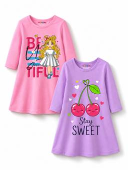 Trampoline - Girls Multi-Color Printed A-Line Dress (Pack Of 2)