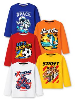 Trampoline - Boys Multi-Color Full Sleeve Printed T-Shirt (Pack Of 5)