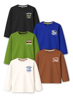 Trampoline - Boys Multi-Color Full Sleeve Printed T-Shirt (Pack Of 5)
