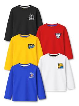 Trampoline - Boys Multi-Color Full Sleeve Printed T-Shirt (Pack Of 5)