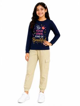 Trampoline - Girls Multi-Color Printed Cotton Blend T-Shirt And Joggers