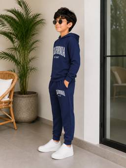 Trampoline - Boys Navy Blue Printed Cotton Blend T-Shirt And Joggers