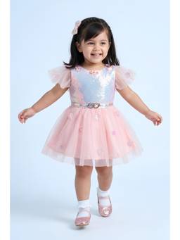TINY GIRL - Tressel Ruffled Sleeves Embellished Dress With Belt