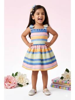 TINY GIRL - Tressel Cotton Sleeveless Stripe Printed Dress